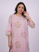 Pink Cotton Hand-Block Printed Straight Kurta