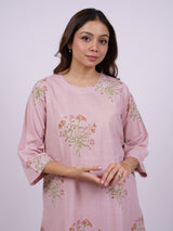 Pink Cotton Hand-Block Printed Straight Kurta