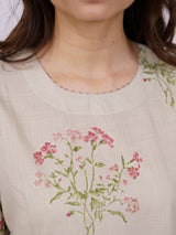 Beige Cotton Hand-Block Printed Straight Kurta