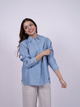 Blue Hand-Embroidered Linen Shirt