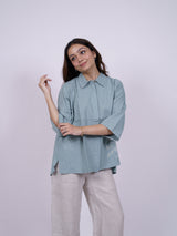 Blue Hand-Embroidered Cotton Shirt
