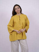 Yellow Hand-Embroidered Linen Top