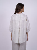 White Hand-Embroidered Cotton Check Top