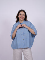 Blue Hand-Embroidered Linen Shirt
