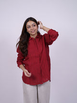 Red Linen Hand-Embroidered Shirt