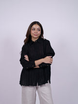 Black Hand-Embroidered Linen Shirt