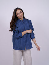 Indigo Blue Hand-Embroidered Linen Shirt