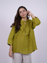 Green Hand-Embroidered Linen Top
