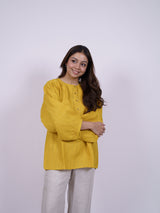 Yellow Hand-Embroidered Linen Top