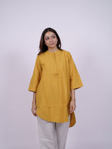 Yellow Hand-Embroidered Cotton Tunic Top