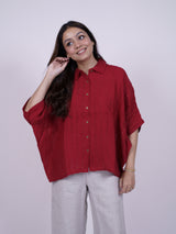 Red Linen Hand-Embroidered Shirt