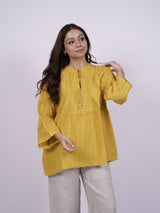 Yellow Hand-Embroidered Linen Top