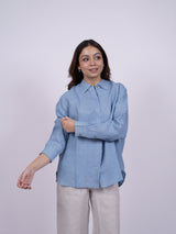 Blue Hand-Embroidered Linen Shirt