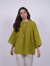 Green Hand-Embroidered Linen Top