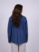 Indigo Blue Hand-Embroidered Linen Shirt