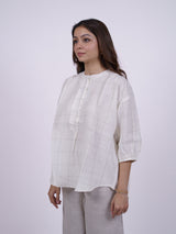 White Hand-Embroidered Cotton Check Top