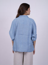 Blue Hand-Embroidered Linen Shirt
