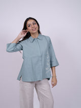 Blue Hand-Embroidered Cotton Shirt
