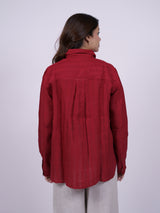 Red Linen Hand-Embroidered Shirt