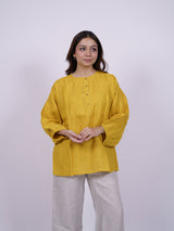 Yellow Hand-Embroidered Linen Top