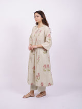Beige Cotton Hand-Block Printed Pin-Tuck Kurta