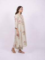 Beige Cotton Hand-Block Printed Pin-Tuck Kurta