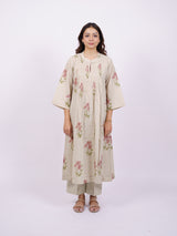 Beige Cotton Hand-Block Printed Pin-Tuck Kurta