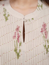 Beige Cotton Hand-Block Printed Pin-Tuck Kurta