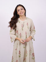 Beige Cotton Hand-Block Printed Pin-Tuck Kurta