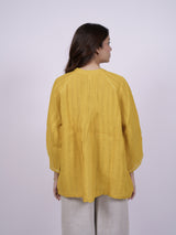 Yellow Hand-Embroidered Linen Top