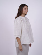 White Hand-Embroidered Cotton Check Top