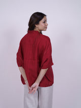Red Linen Hand-Embroidered Shirt