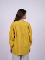 Yellow Hand-Embroidered Linen Top