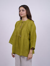 Green Hand-Embroidered Linen Top