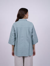 Blue Hand-Embroidered Cotton Shirt