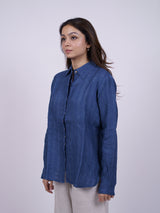 Indigo Blue Hand-Embroidered Linen Shirt