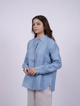 Blue Hand-Embroidered Linen Shirt