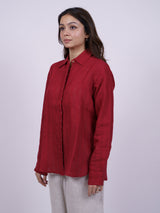 Red Linen Hand-Embroidered Shirt