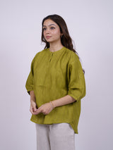 Green Hand-Embroidered Linen Top