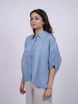 Blue Hand-Embroidered Linen Shirt