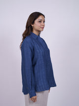 Indigo Blue Hand-Embroidered Linen Shirt