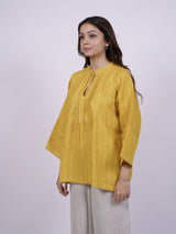 Yellow Hand-Embroidered Linen Top