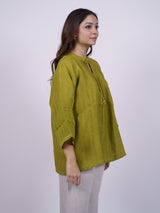 Green Hand-Embroidered Linen Top