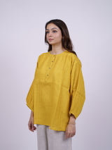 Yellow Hand-Embroidered Linen Top