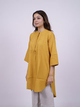 Yellow Hand-Embroidered Cotton Tunic Top