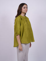 Green Hand-Embroidered Linen Top