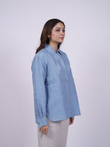 Blue Hand-Embroidered Linen Shirt