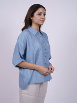 Blue Hand-Embroidered Linen Shirt