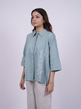 Blue Hand-Embroidered Cotton Shirt