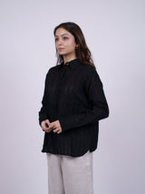 Black Hand-Embroidered Linen Shirt